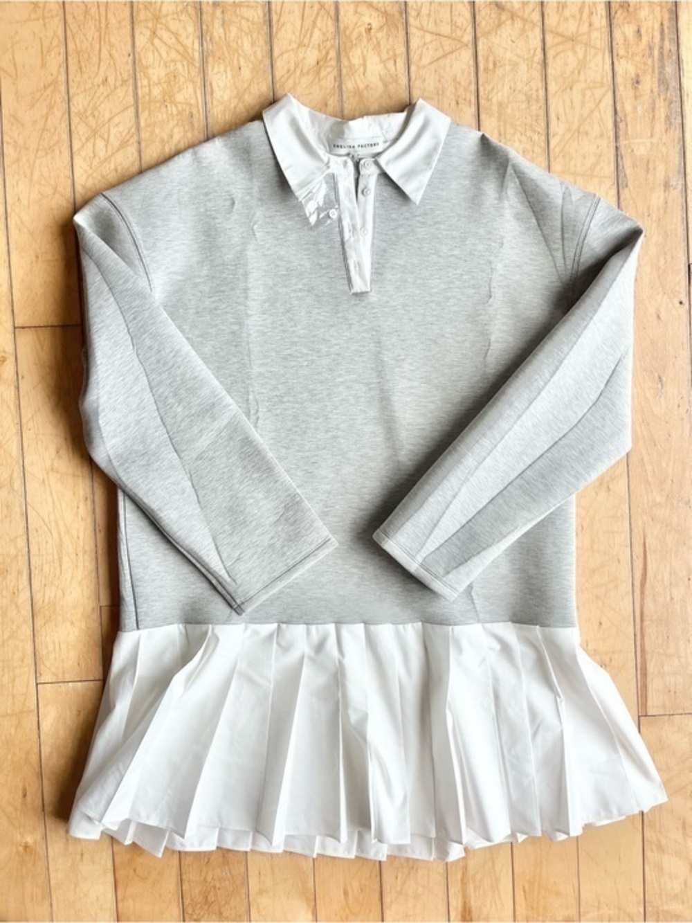 English Factory New Grey Collared Dress with Pleated Hem Skirt – Size Large